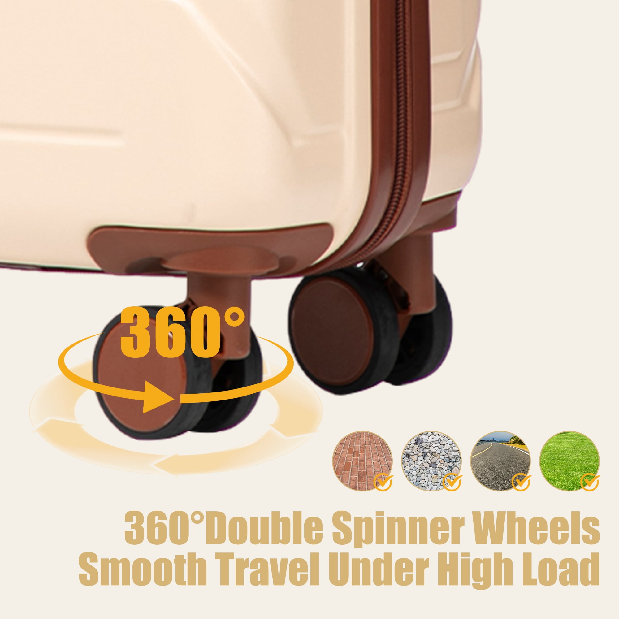 20 Inch ABS Hard Shell Carry-On Luggage, Airline Approved, Scratch Resistant, 4 Spinner Wheels, Built-in Combination Lock, Lightweight Waterproof Suitcase (Beige)