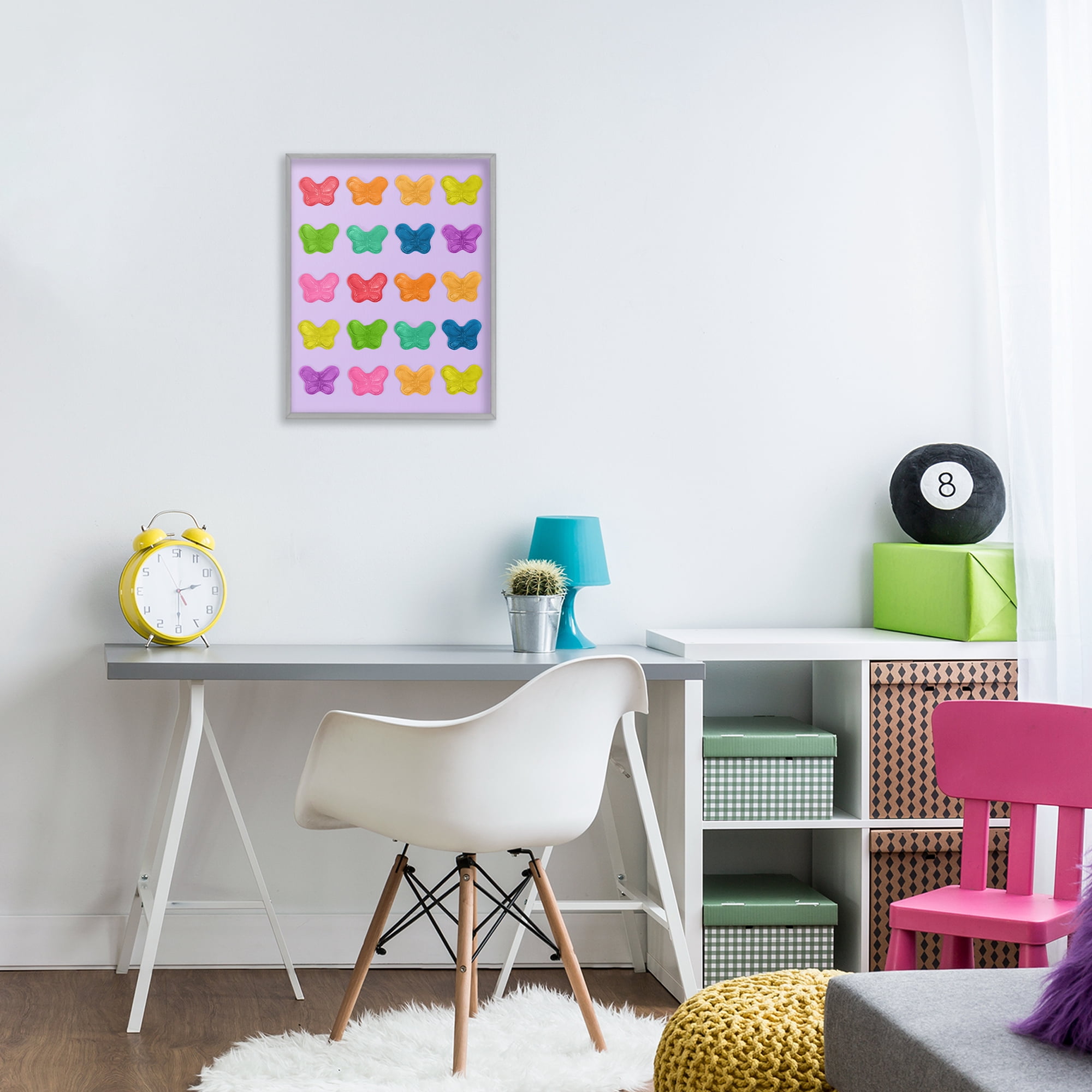 Stupell Industries Colorful Butterflies on Lilac Gray Framed Giclee Art, design by LISH Creative