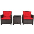 thumbnail image 1 of Patiojoy 3PCS Wicker Cushioned Conversation Set Outdoor Rattan Furniture w/Red Cushions, 1 of 7