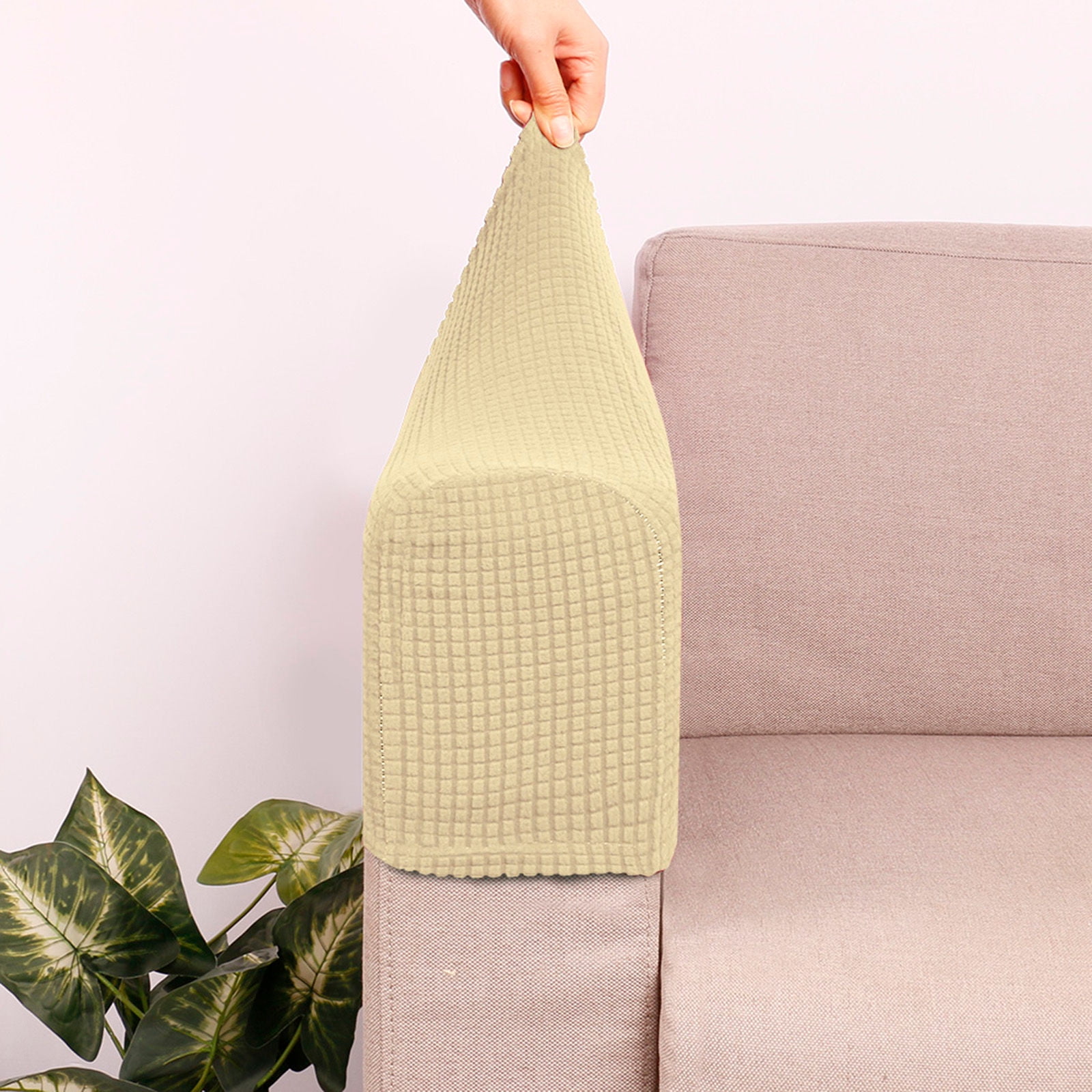 Stretch Armrest Covers, Anti-Slip Couch Arm Cover Washable Armchair Slipcover for Recliner Sofa Sofa Arm Protector Furniture Protector for Pets-Beige-4 pcs