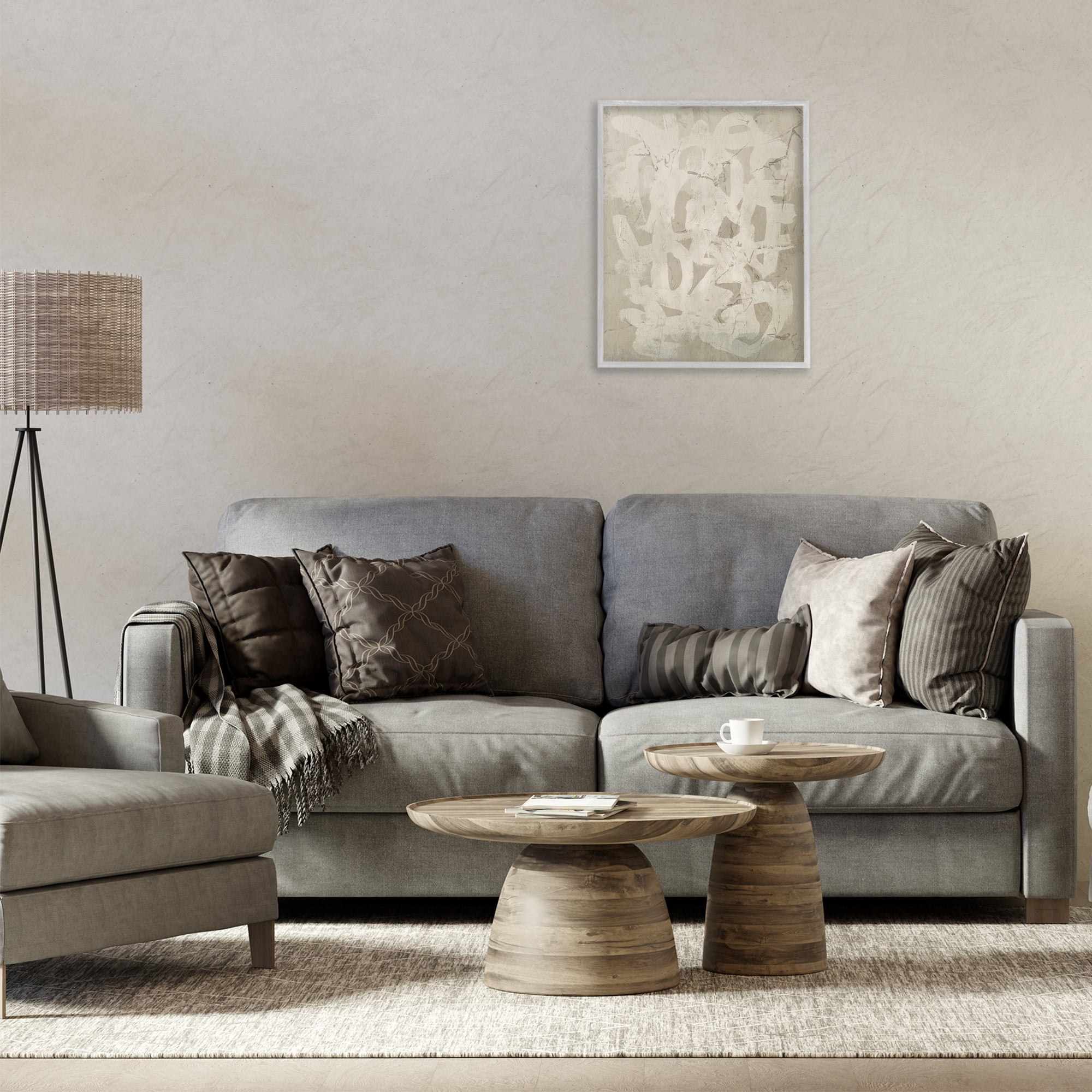 Stupell Industries Neutral Scribble Pattern Abstract Painting Gray Framed Art Print Wall Art, 16 x 20