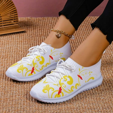 

Uinagy Ladies Flyweaving Mesh Sports Casual Socks Shoes Breathable Plus Size Lightweight Running Shoes Sneakers Casual Shoes