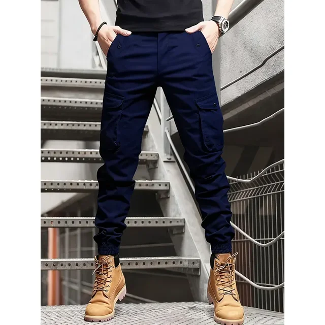 Pantalones Cargo Para Hombre Joggers Elegantes E Informales,Azul marino,L(34)