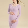 thumbnail image 2 of QIUOMBBP Pregnant Women's Solid Color Round Neck Long Sleeved Top To Be Worn As A Base During Pregnancy Purple XXL, 2 of 8