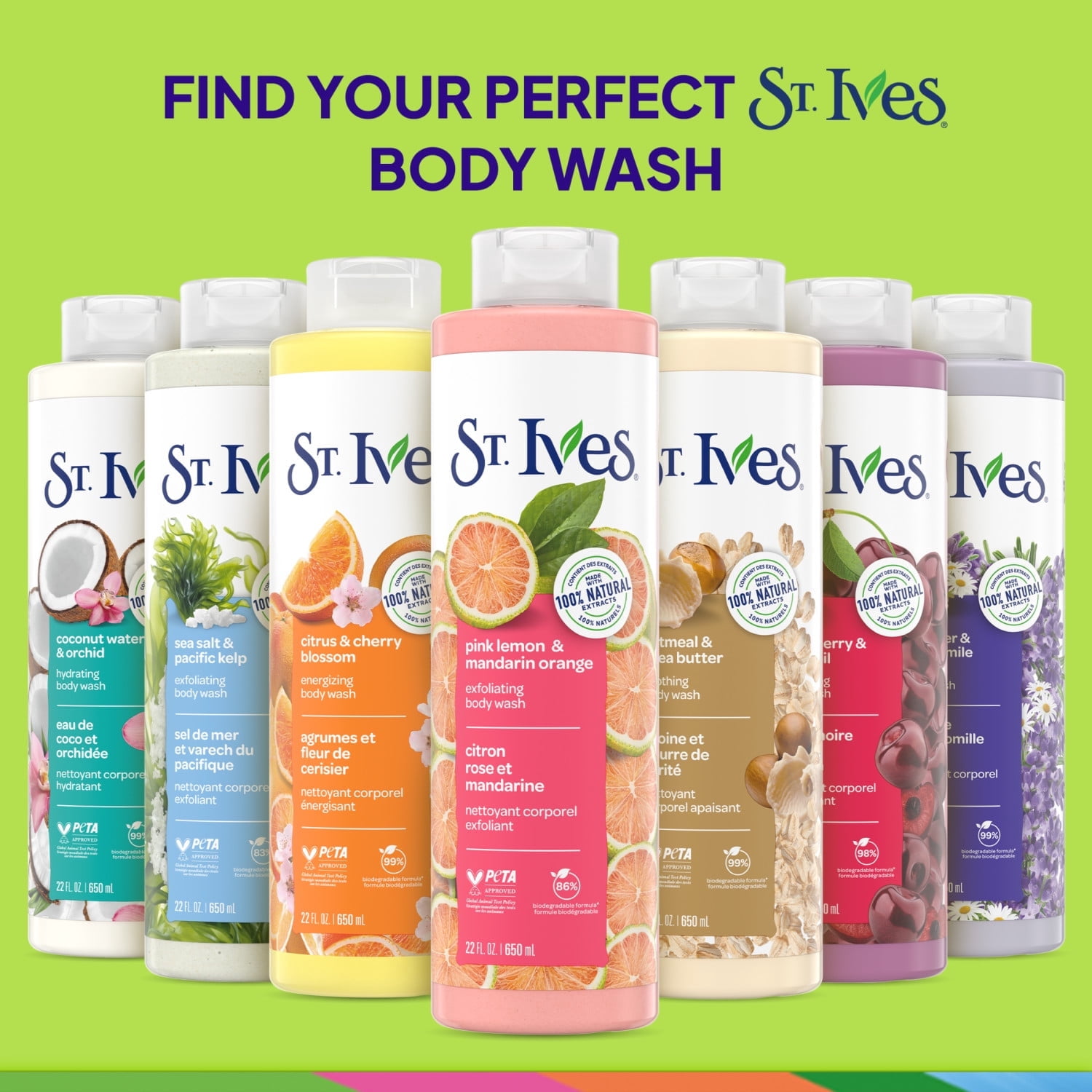 St. Ives Exfoliating Body Wash for Women, Pink Lemon & Mandarin Orange, 22 fl oz - 6 Pack