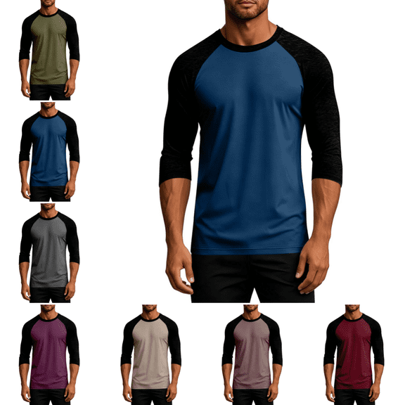 Men Classic Raglan 3/4 Long Sleeve T-Shirt, Basic Soft Cotton Jersey Casual Sports Baseball Top Moisture Wicking Athletic Tops Dark Blue L