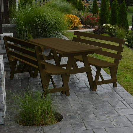 A & L Furniture Yellow Pine Couples Picnic Table with 2 Backed Benches