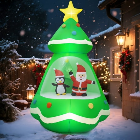 GVDV 7 FT Christmas Tree Inflatable with Santa & Penguin - Outdoor Christmas Decoration for Yard and Garden