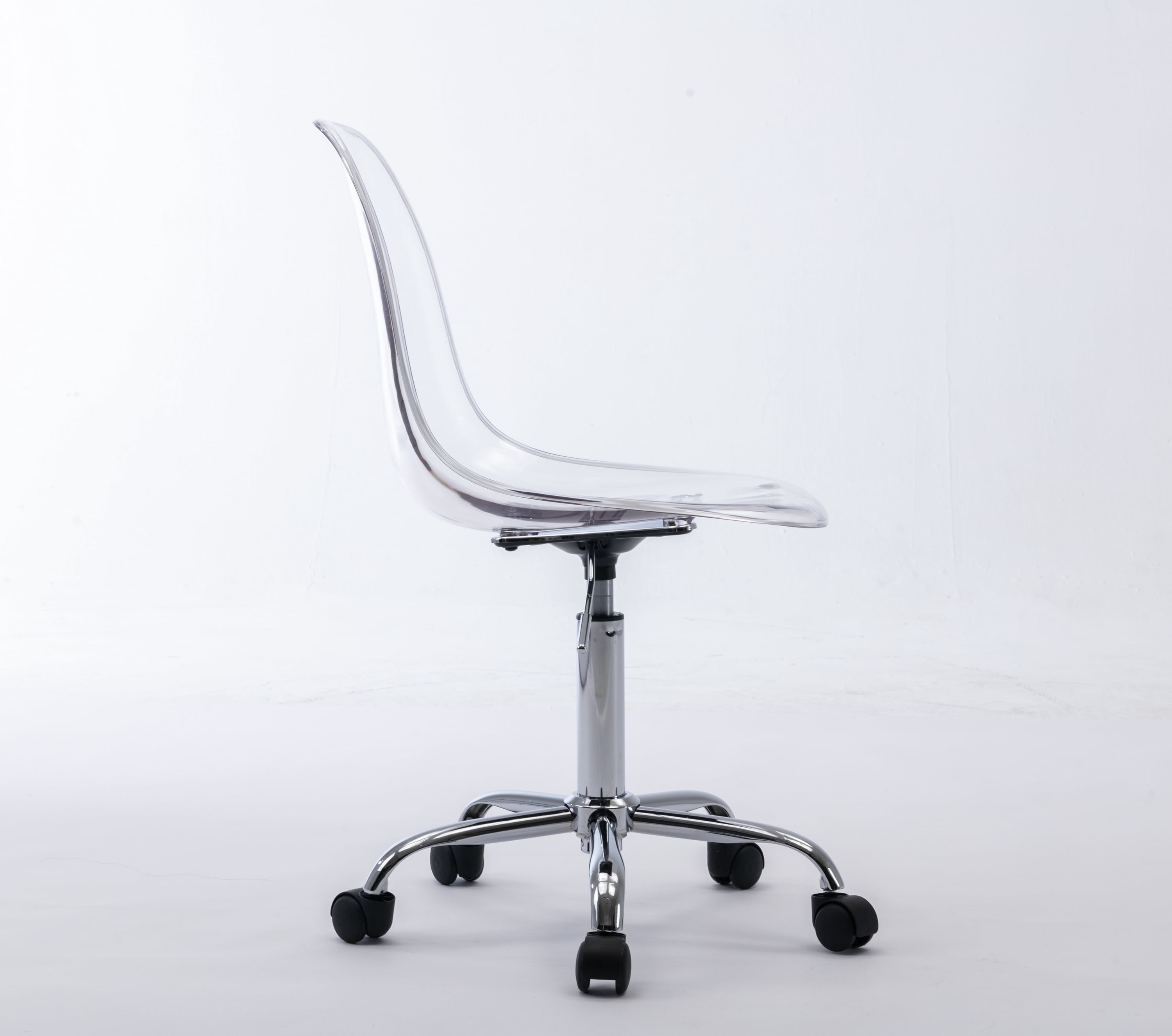 Luccalily Clear Acrylic Rolling Chair,Modern Small Cute Armless Vanity Rolling Plastic Chair Home Office Lucite Ghost Chairs with Adjustable Height and Wheels