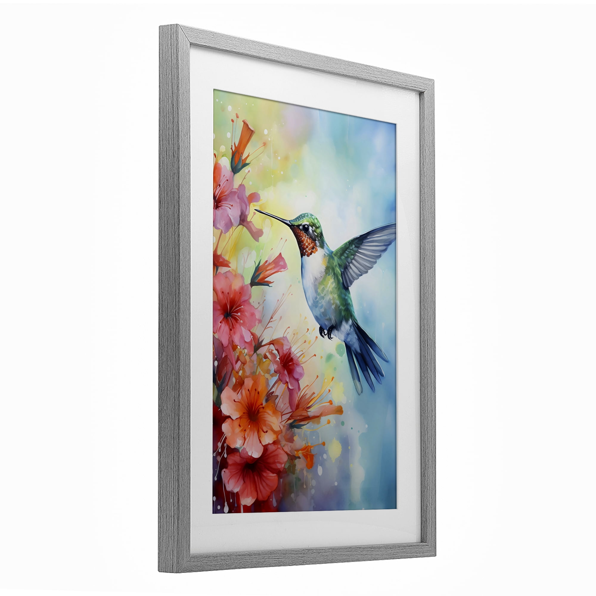Stupell Industries Hummingbird Hibiscus Serenade Gray Framed Print Under Glass, design by Creative Studio