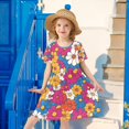 thumbnail image 6 of FORMRS Girls Short Sleeve Dress Summer Casual Round Neck A-line Beach Sundress, Sizes 2T-8T, Red Whimsical Floral, 6 of 8
