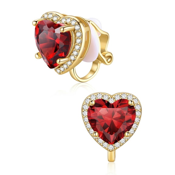 ChicSilver 925 Sterling Silver Non-Pierced Stud Earrings January Birthstone Clip-on Earrings for Women 14K Gold Plated