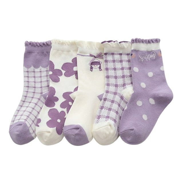 TZEWGL 5 Pairs Multi Pack Set Children Girls Mesh Socks Breathable Soft Comfortable Cute Cartoon Character Flower Pattern Daily Walking Wear For Infant size L