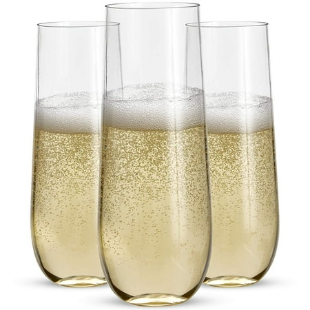 

24 Stemless Plastic Champagne - 9 Plastic Champagne Glasses Clear Unbreakable Toasting Glasses Disposable for Wedding Or Party