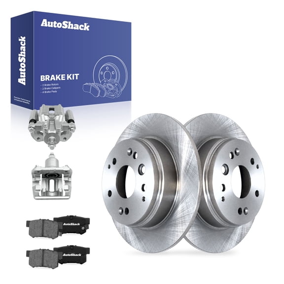 AutoShack Rear Solid Brake Rotors   Ceramic Pads   Calipers 8-PC Brake Kit Replacement for 2004-2008 Acura TL 2003-2011 Honda Element 11.1" (282 mm)