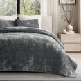 thumbnail image 6 of EVERGRACE Velvet Quilt Set Queen Size, Luxurious Soft Striped Channel Bedding Set, Lightweight Velvet Comforter for All Season, Oversized Bedspread Coverlet with 2 Matching Shams, Charcoal Gray, 6 of 8