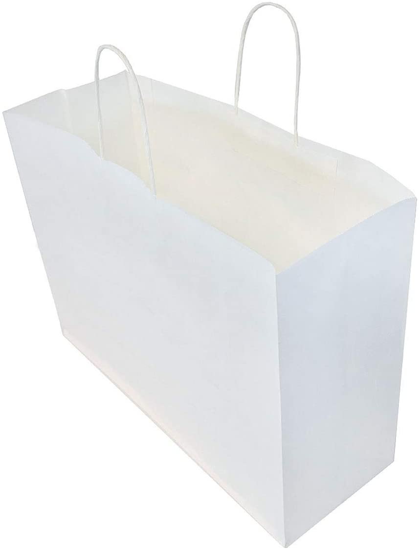 16x6x12" 25 Pcs White Paper Shopping Bags, Kraft Bags with Handles