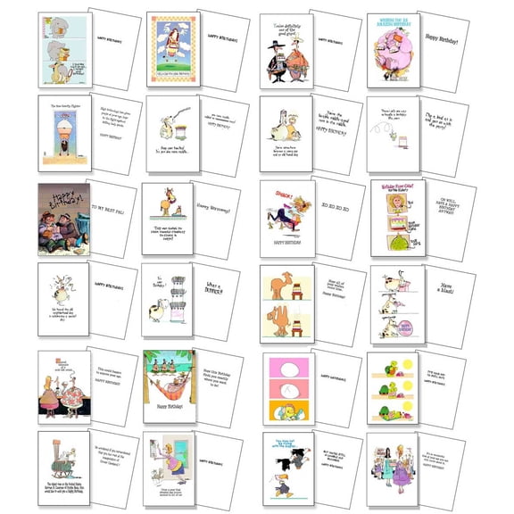 Value Pack - Funny Birthday Card Assorted Pack of 24 Cards & 25 Envelopes -USA M