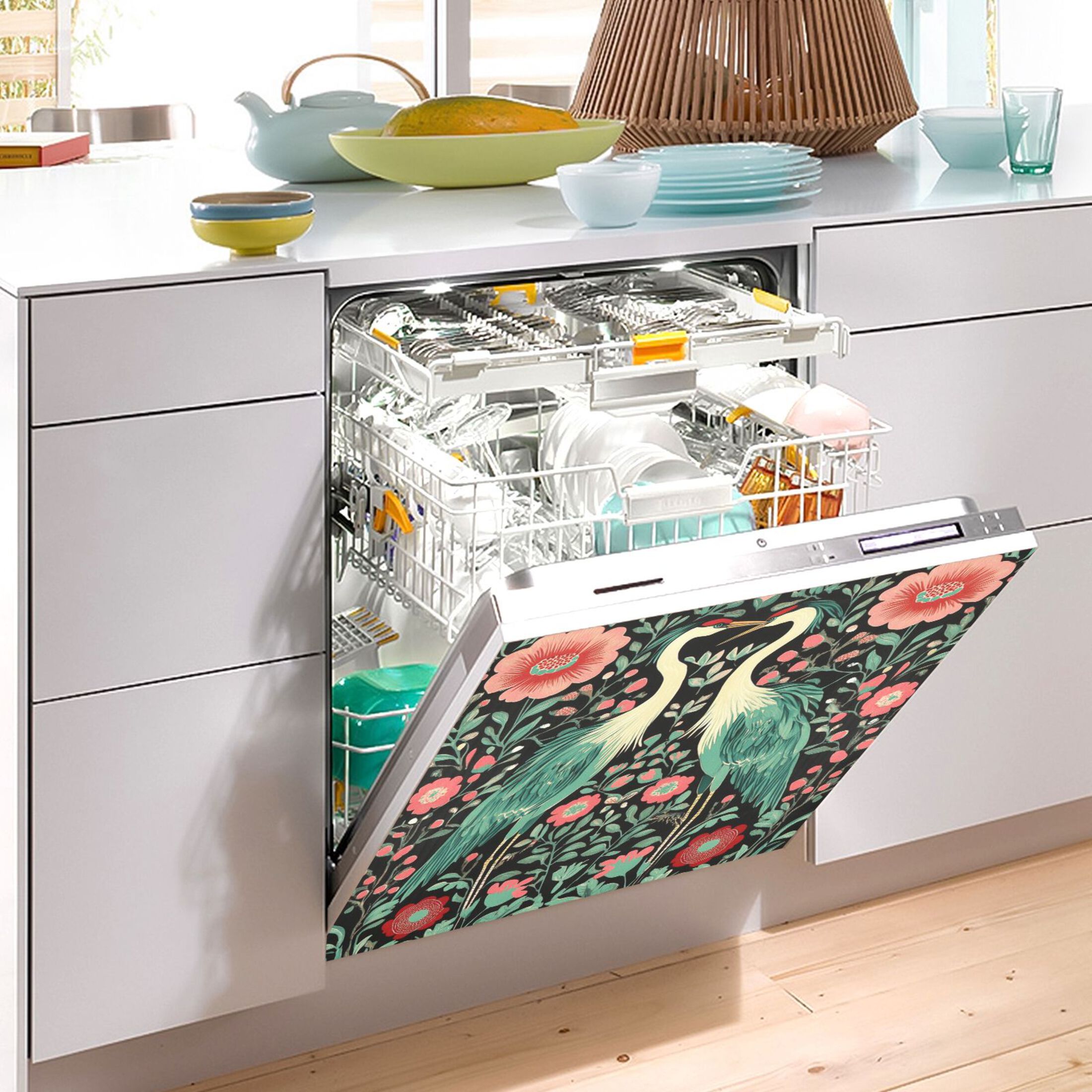 Dishwasher Magnetic Sticker 23x26 Inch Refrigerator Magnetic Sticker Washing Machine Magnetic Sticker Kitchen Panel Magnetic Sticker Home Decor Two Beautiful Cranes