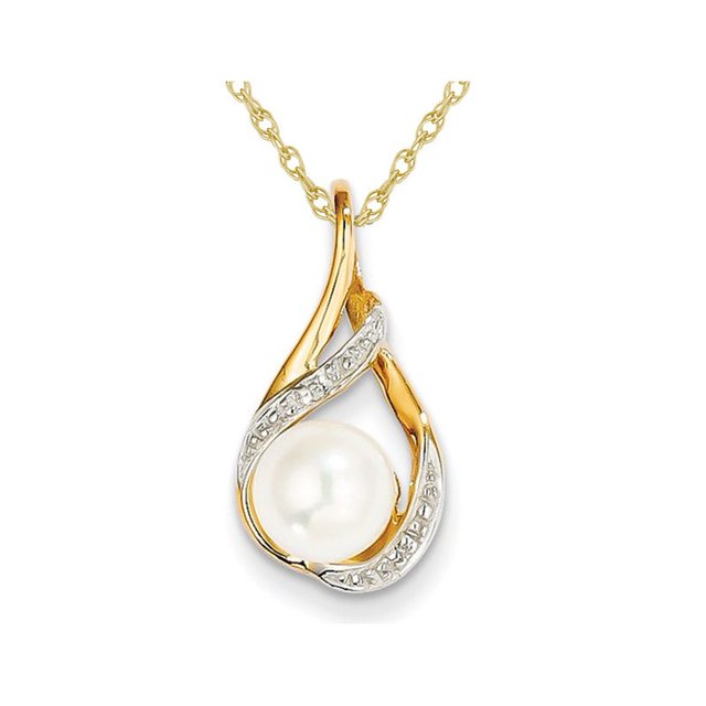 Collier Pendentif Goutte de Perles 7-8 mm en Or Jaune 14K de Culture d'Eau Douce avec Chaîne