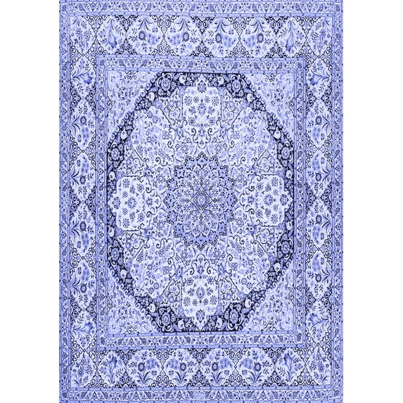Ahgly Company Indoor Rectangle Medallion Blue Traditional Area Rugs, 8' x 12'