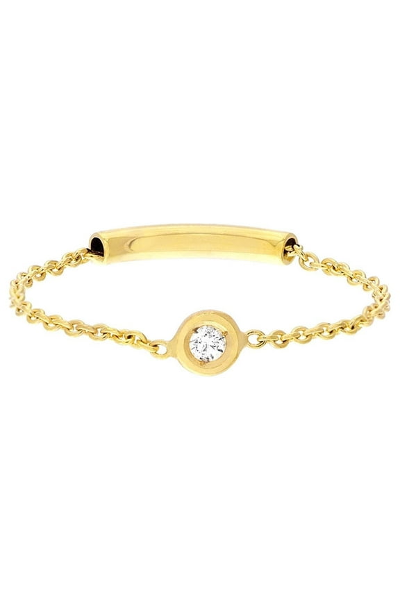 14K Yellow White Solid Gold Dainty Minimalist Bezel Set Diamond Chain Ring For Women