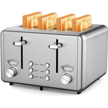 

Toaster 4 Slice Stainless Steel Toaster-6 Bread Shade Settings Bagel/Defrost/Cancel Function with Dual Control Panels Extra Wide Slots Removable Crumb Tray for Various Bread Types 1500W