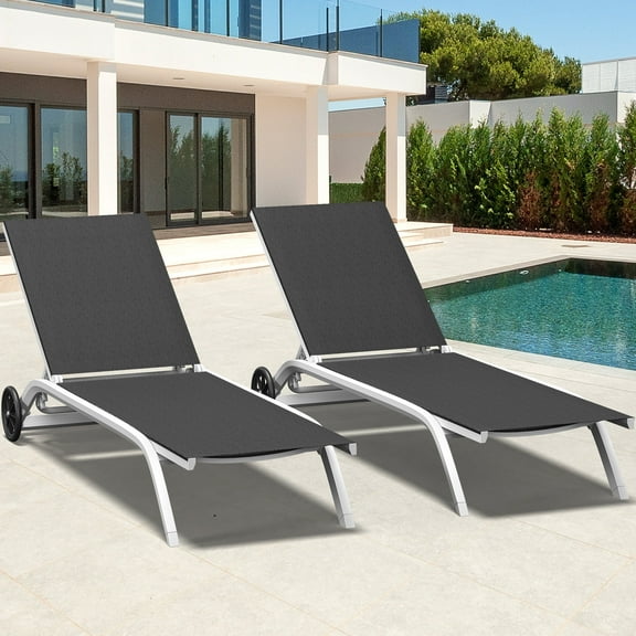 Dextrus Adjustable Chaise Lounges with Wheels, 5-Position Backrest,Gray Aluminum Pool Lounge Chairs for Patio, Poolside, and Deck