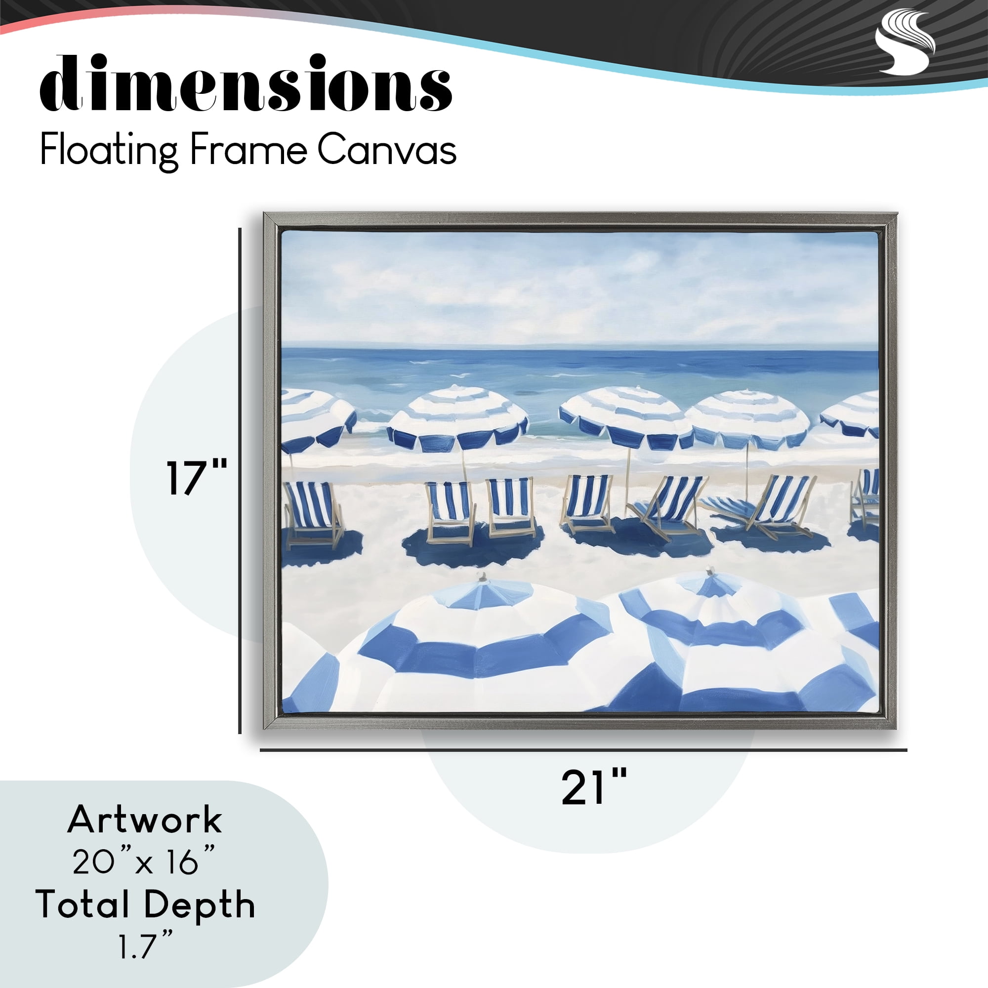Stupell Industries Beach Nice Blue Striped Umbrellas Gray Framed Floater Canvas Wall Art, design by Sisi and Seb