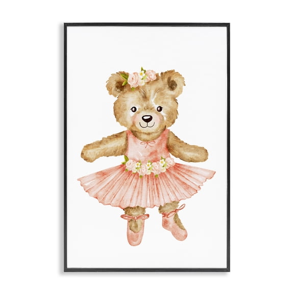 Floral Ballerina Teddy Bear Black Framed Giclee Art, design by Amy Hall