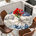 thumbnail image 2 of Navy Blue Coastal Round Tablecloth 55-60 Inch Round Fitted Table Cloth with Elastic Edge, Vintage Summer Beach Shell Starfish Waterproof Table Cover Protector for Outdoor Picnic Party Dining, 2 of 6