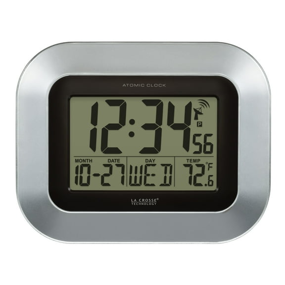 La Crosse Technology Atomic Digital Silver Table/Wall Clock with Indoor Temperature, WT-8005U-S