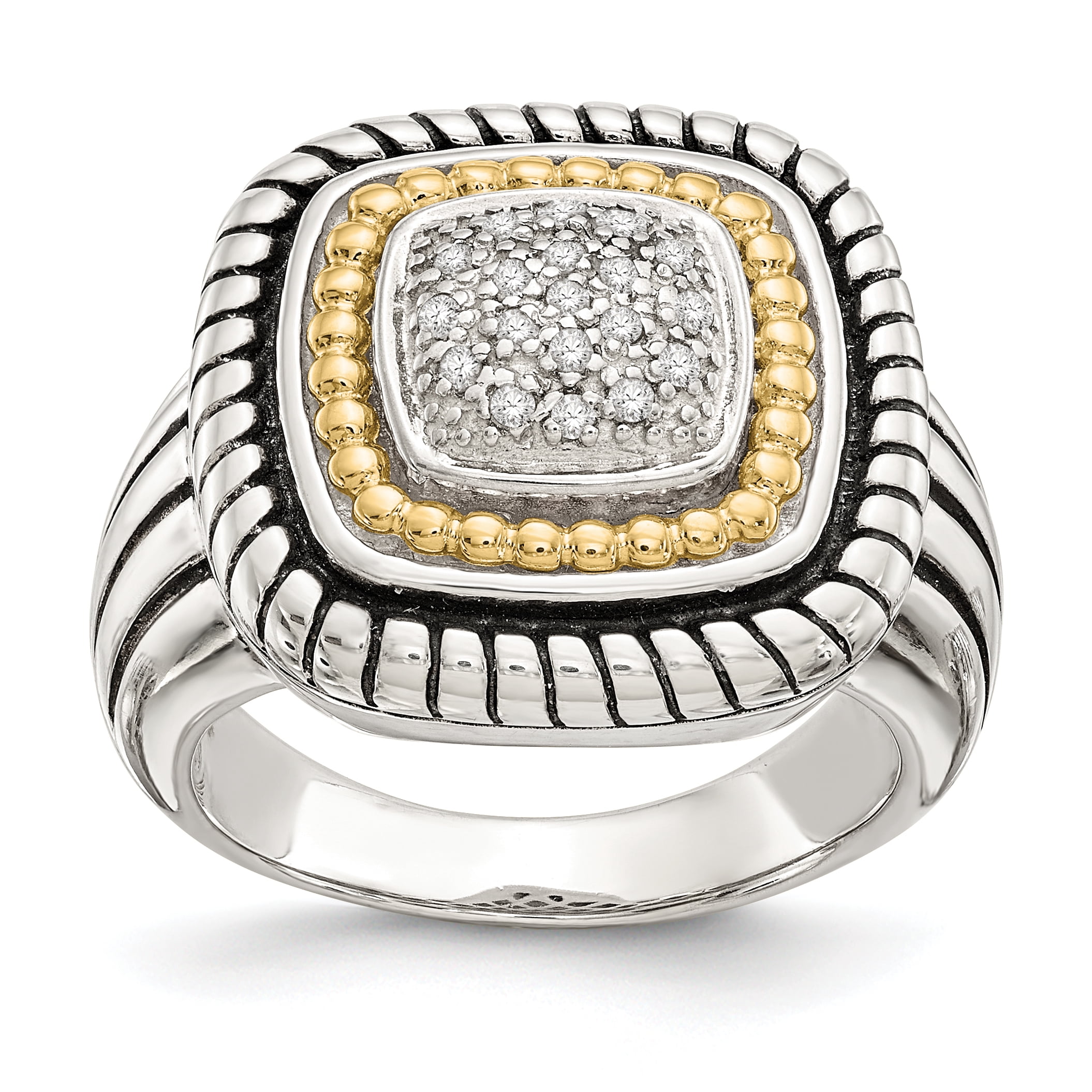 Bague en Argent Sterling Bicolore Plaqué Or avec Diamant