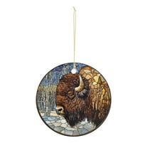 Stained glass buffalo portrait Christmas ornament, Christmas decoration, holiday present idea, heirloom keepsake, round ceramic, gift Exchange, bauble present, gift idea