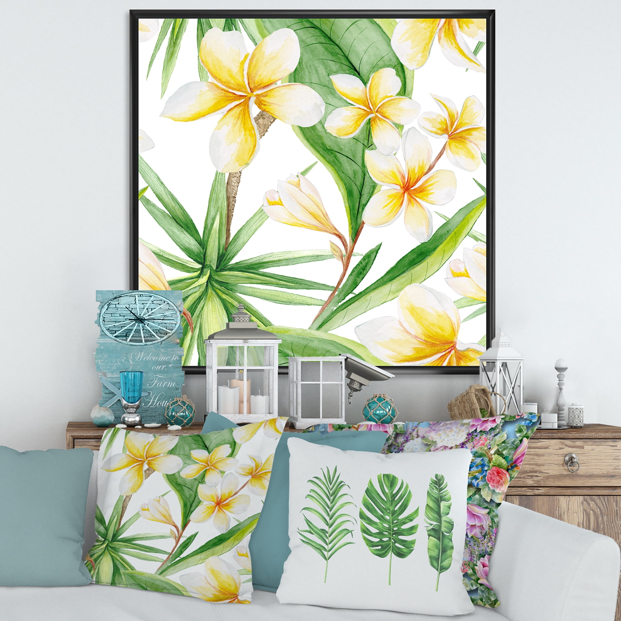 Designart 'Yellow Flowers and Tropical Foliage X' Traditional Framed Canvas Wall Art Print