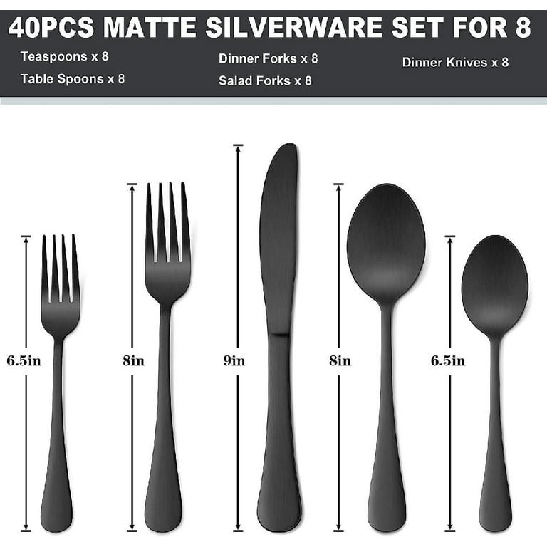 Pattern Matte Silverware Set for 8,40-Piece Gothic Matte Black