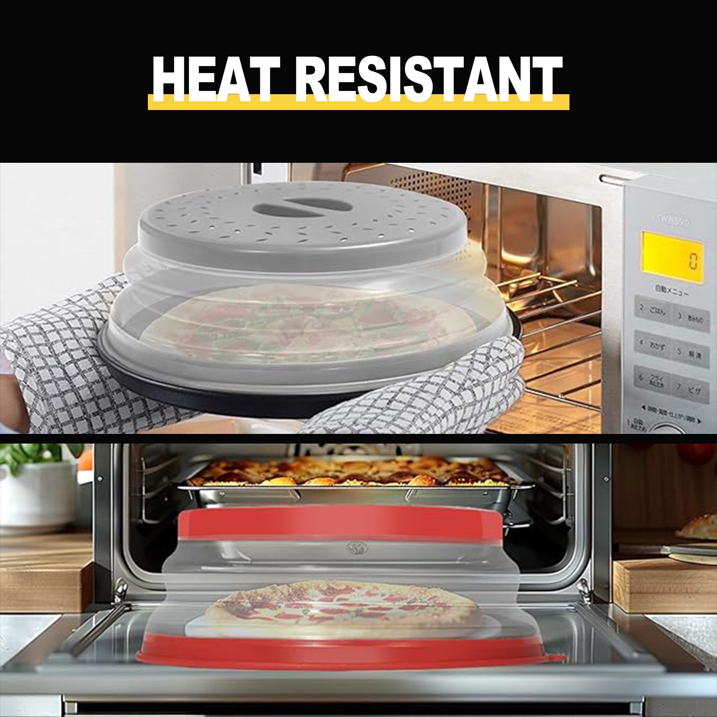 Microwave Splatter Cover Vented for Food, Splatter Guard & Colander Kitchen Gadget for Fruit Vegetables Microwave Plate Cover with Hook Hole,Dishwasher-Safe,BPA-Free Silicone & Plastic （gray）