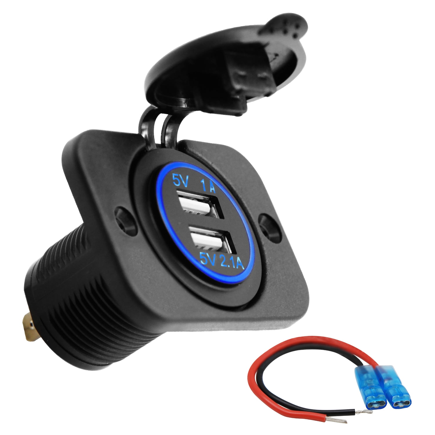12V 24V 3.1A Motorcycle Dual USB Port Blue LED Indicator Power Charger Adapter 