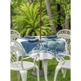 thumbnail image 2 of Outdoor Tablecloth with Umbrella Hole and Zipper, Fall Round Table Cloth 60 Inch Waterproof Tablecloth, Blue Pumpkin Thanksgiving Autumn Stripe Leaf Picnic Table Cover for Patio Camping, 2 of 7