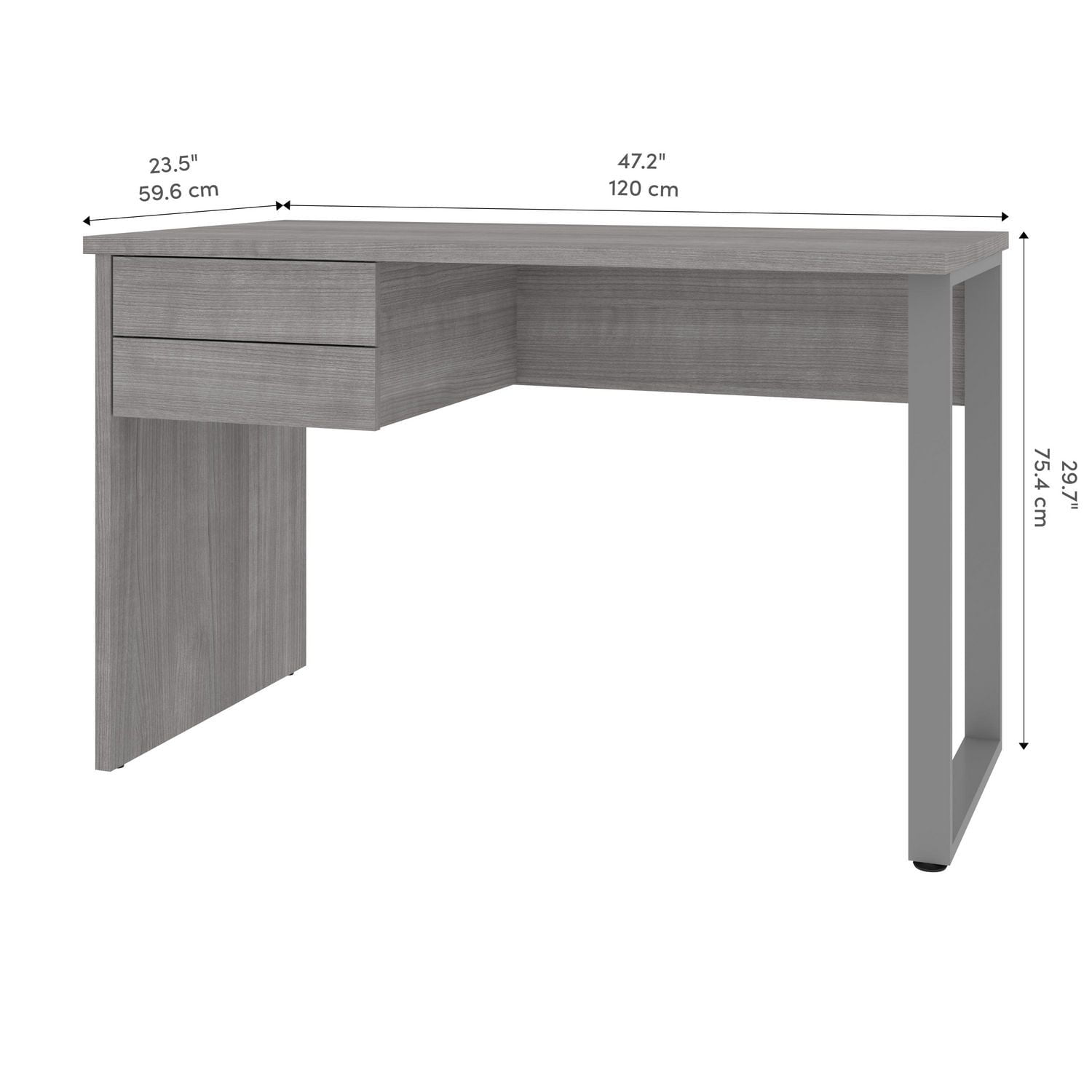 Bestar Solay 48W Small Table Desk w/ U-Shaped Metal Leg in platinum gray