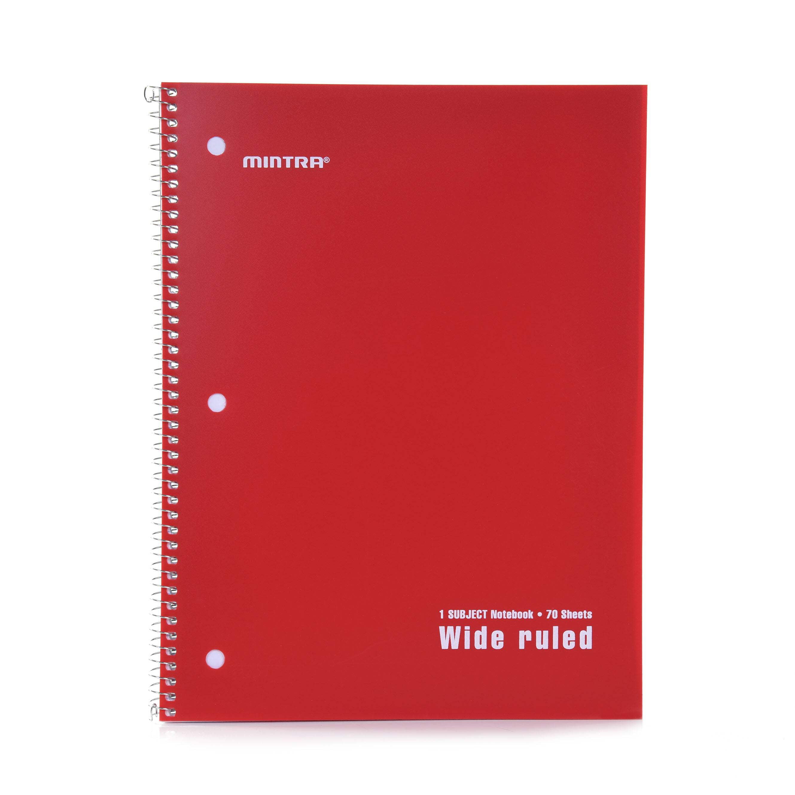 Mintra Office - Spiral Notebooks 70 Count (Poly Cover - Wide Ruled) 24 Pack