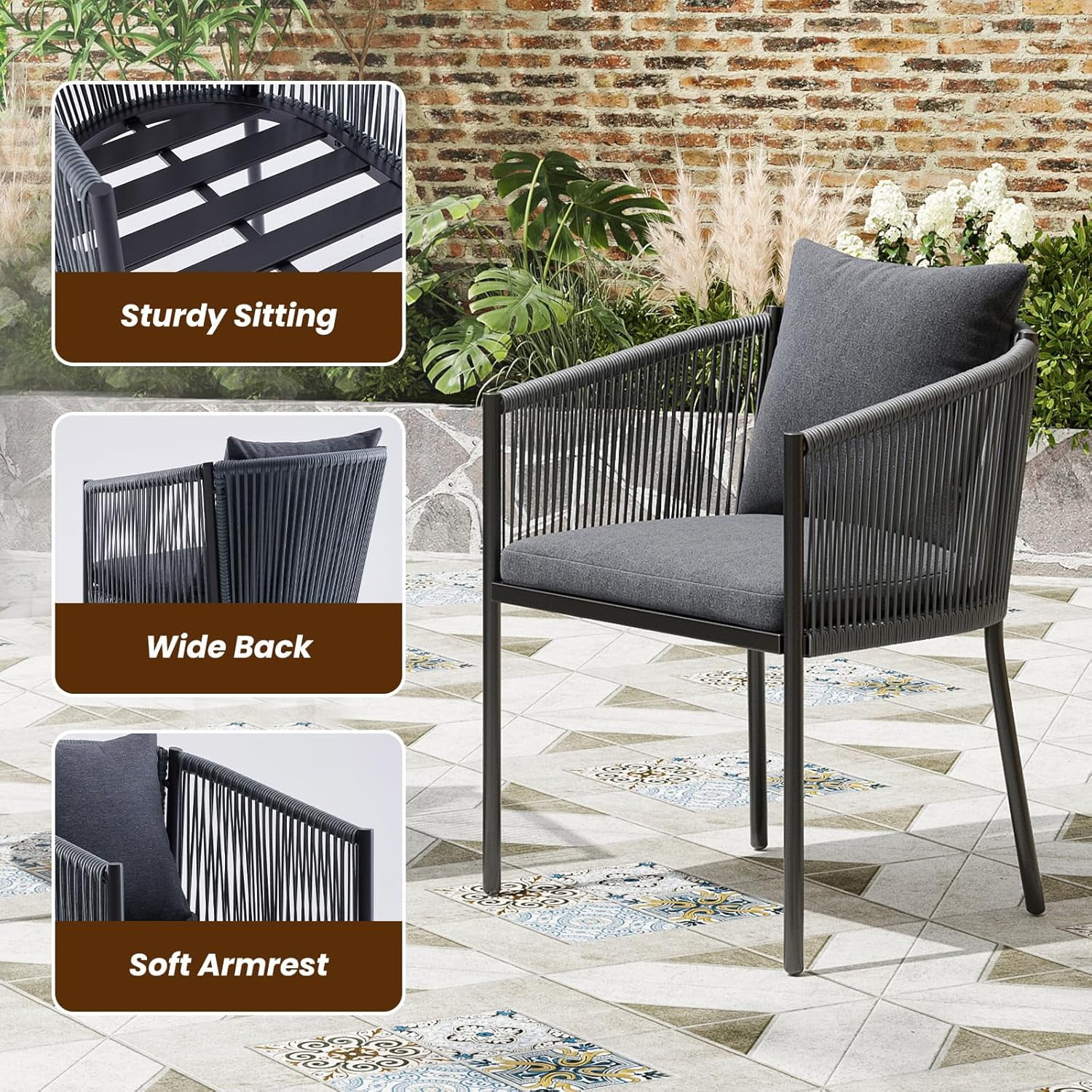 STARY Outdoor Dining Patio Chairs Set of 2, Rattan Wicker Bistro Chairs with Cushions for Garden, Deck, Backyard, Poolside