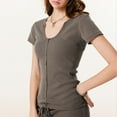 thumbnail image 4 of FcBaudy Hauts pour Femmes, Chemises pour Femmes, Blouses à Manches Courtes et Col Rond & Chemises Décontractées pour Femmes, Blouse à Manches Courtes à Capuche et Col Rond, T-shirt en polyester pour Femmes, 4 of 7