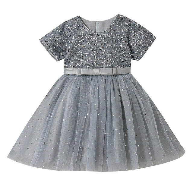 HXWCHs Robe en Coton Robe de Fête Brillante Robe de Concours en Couches pour Célébrations Estivales et Gris 7-8 Ans