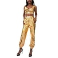 thumbnail image 2 of Musuos Women Shiny Metallic Jogger Pants, High Waist Stretchy Holographic Color Hip Hop Trousers, 2 of 5