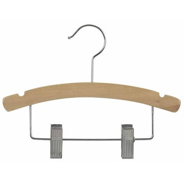 International Hanger Wooden Baby Combo Hanger, Natural Finish with Chrome Hardware, Box of 25
