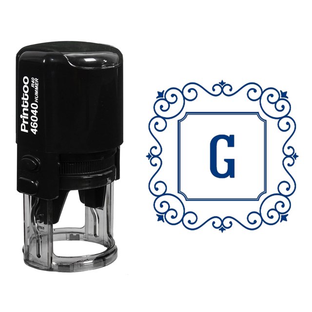 Printtoo G Alphabet Monogram Initial Square Swirl Border R-40 Self Inking Rubber Stamp Office Stationary