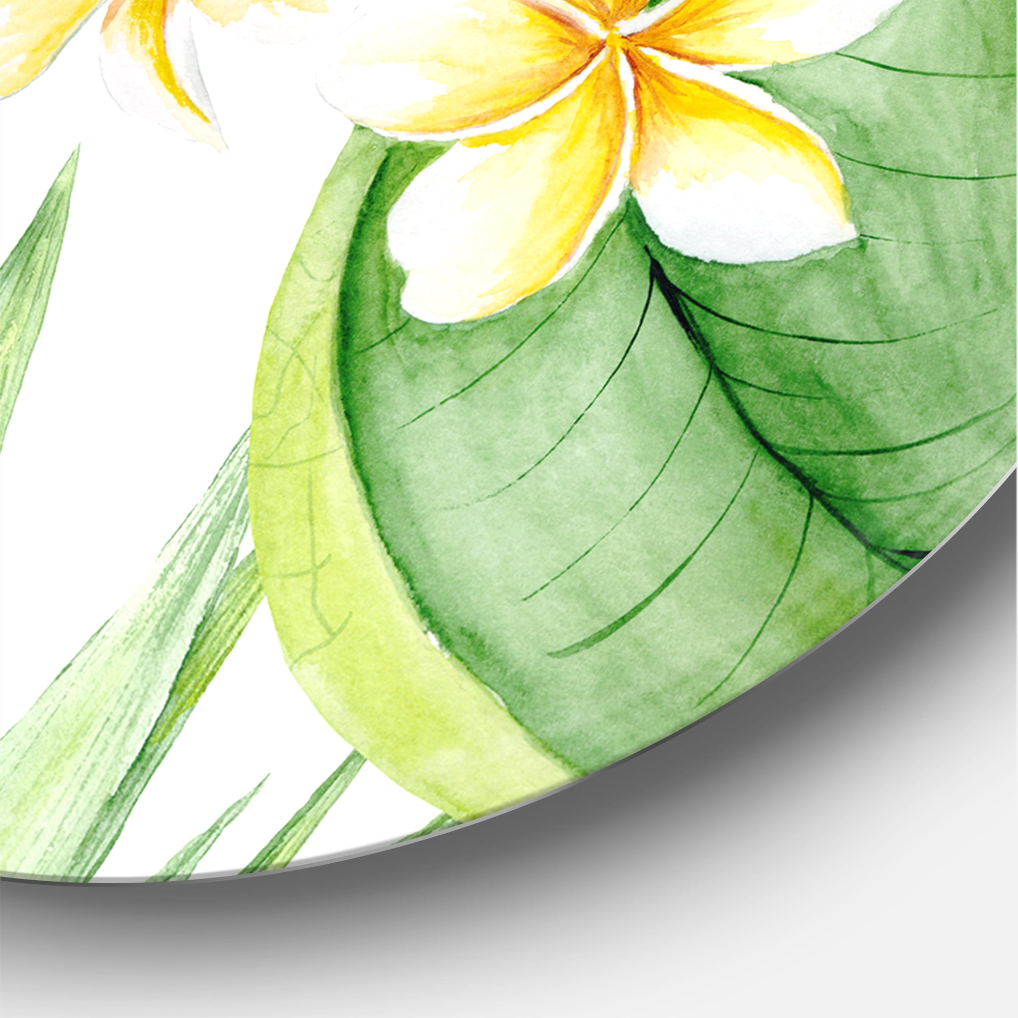 Designart 'Yellow Flowers and Tropical Foliage I' Modern Circle Metal Wall Art 23x23 - Disc of 23