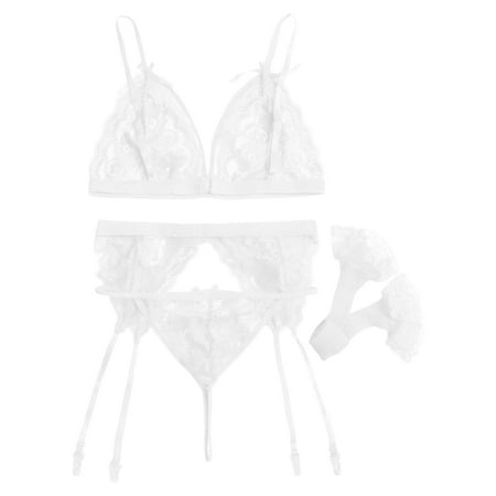 Xiaoxatg Womens Lingerie Sexy Three Point Embroidery Flower Bra Underwear Split Set Lingerie And Corset Lingerie for Women