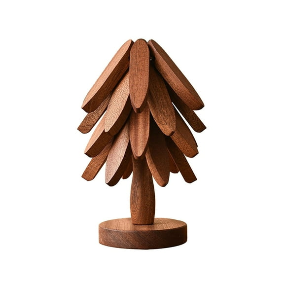 XKHHLH Wooden Coasters with Organising Holder, Collapsible Walnut Wood Placemats, Tree-Shaped Trivets, for Hot Dishes Pans, Anti Stain Pot Holders for Kitchen Counter Table Home Essentials